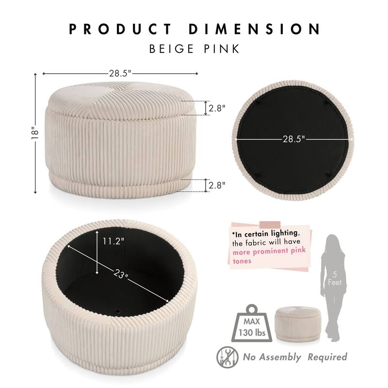 Furniture of America Elyndra 29-inch Round Chenille Storage Ottoman