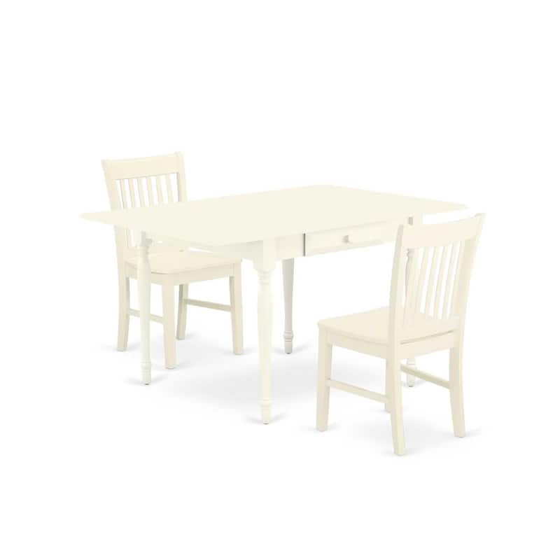 HomeStock 3-Pc Linen White Finish Rectangular Solid Wood Top with Dropleaf Dining Table Set
