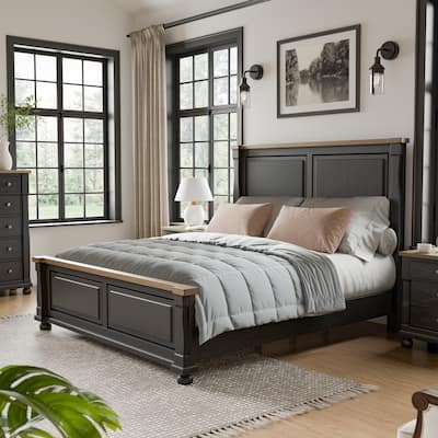 Furniture of America Lucan Americana Farmhouse Black Solid Wood Panel Bed