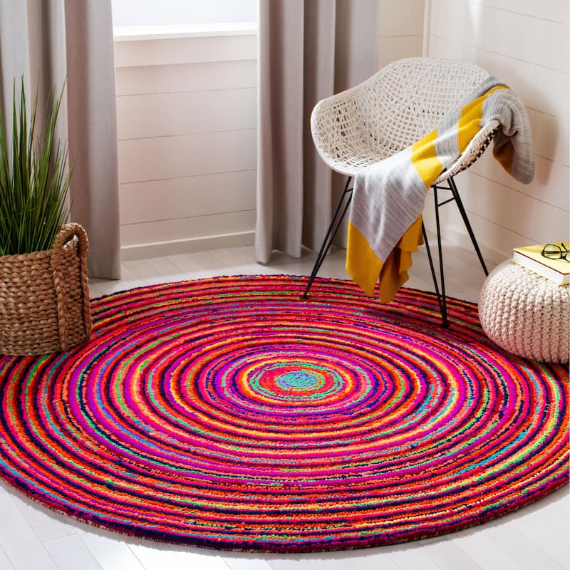 SAFAVIEH Handmade Nantucket Fulgencia Contemporary Cotton Rug - 4' Round - Multi