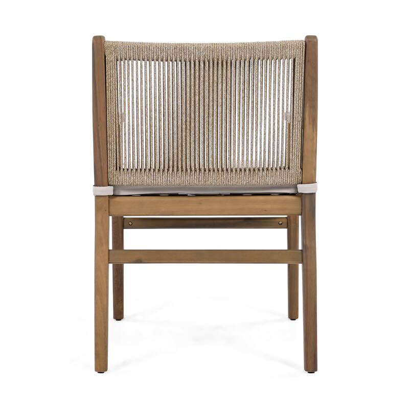 Roomfitters Outdoor Dining Chairs Set of 2, Acacia Wood Armchairs with Rope Back and Cushions, Patio Seating