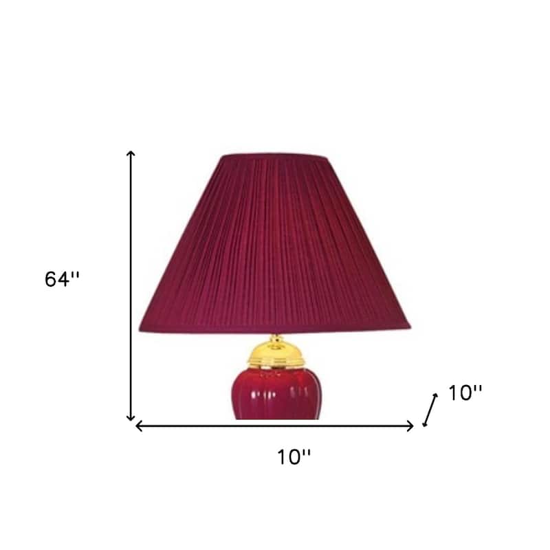 3-Piece Gold Ceramic Lamp Set 64” Floor Lamp & 2 Table Lamps with Red Empire Fabric Shades - 64" x 10" x 10"