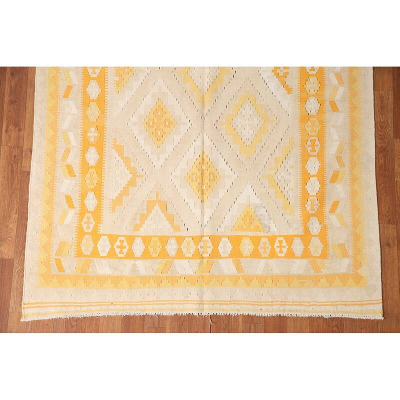 Geometric Kilim Shiraz Persian Vintage Rug Hand-Woven Wool Carpet - 4'6" x 8'9"