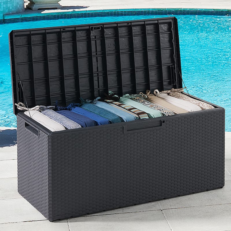 Toomax Portofino Large 90 Gallon Plastic Outdoor Storage Backyard Deck Box, Gray - 22