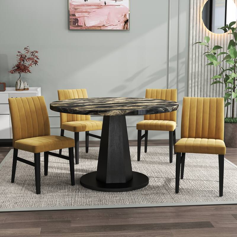 Roundhill Furniture Cavira 5-Piece Round Modern Dining Set