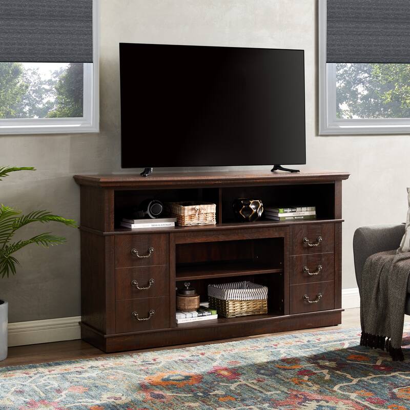 Traditional TV Media Stand Farmhouse Rustic Entertainment Console for TV Up to 65" with Open and Closed Storage Space,Espresso - Espresso