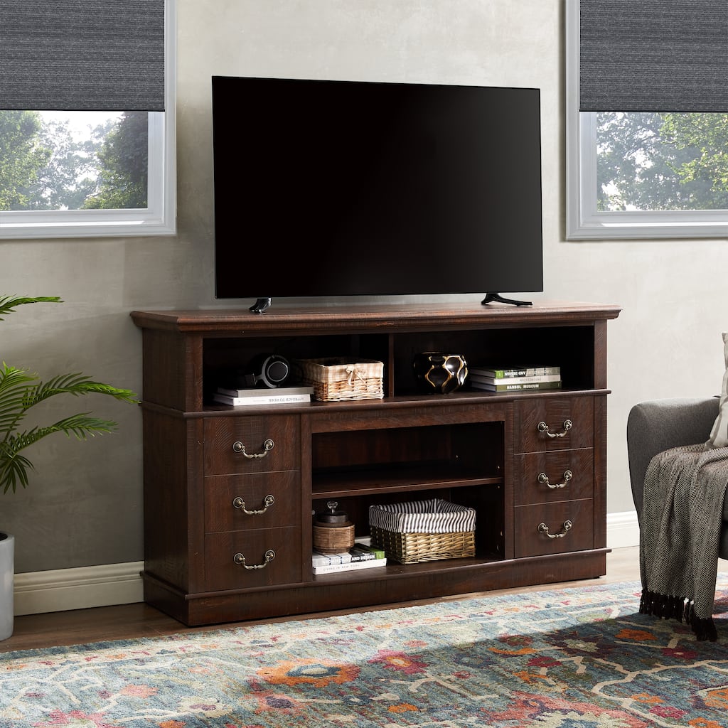 Traditional TV Media Stand Farmhouse Rustic Entertainment Console for TV Up to 65" with Open and Closed Storage Space,Espresso