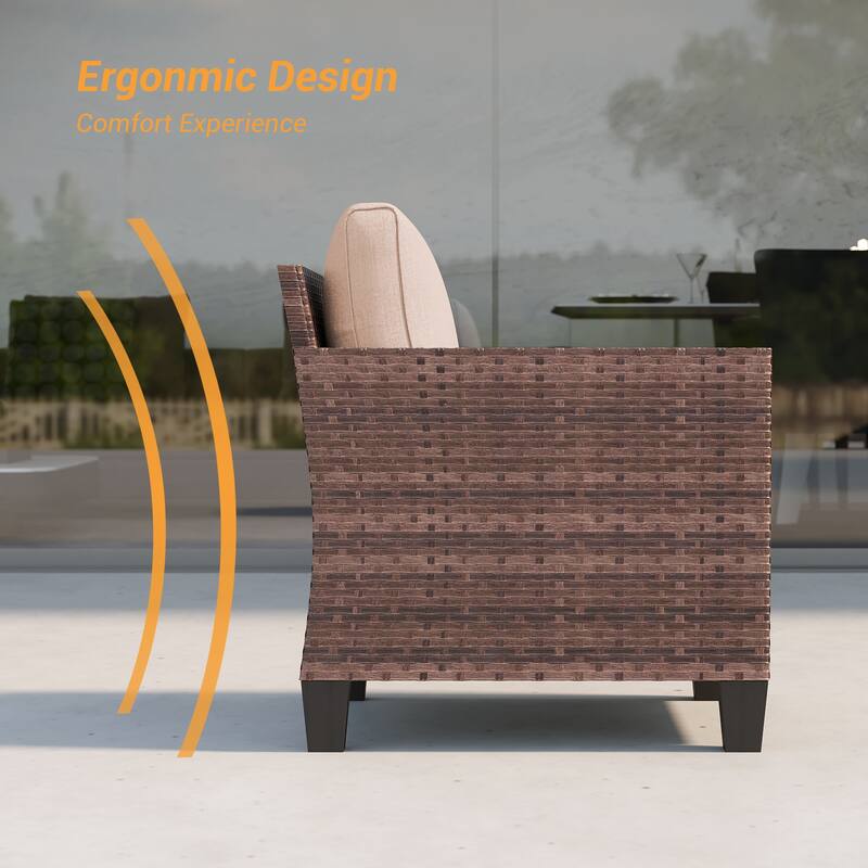 BONOSUKI 2Pcs Patio Single Sofa Set Brown Rattan Outdoor Furniture Set