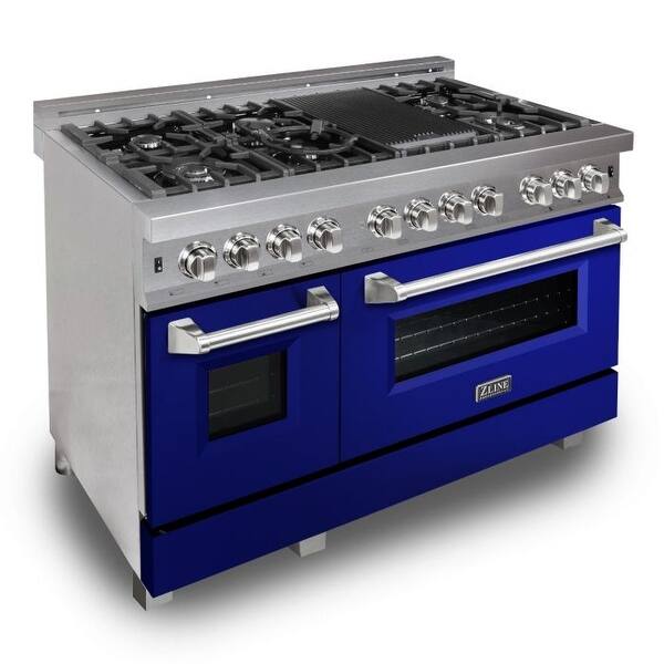 Shop Zline 48 Professional Dual Fuel Range In Durasnow Blue Gloss Door Overstock 29068032