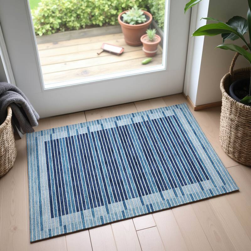Premium Washable Super Soft Border Geo Mayfield Rug - Sky - 1'8" x 2'6"