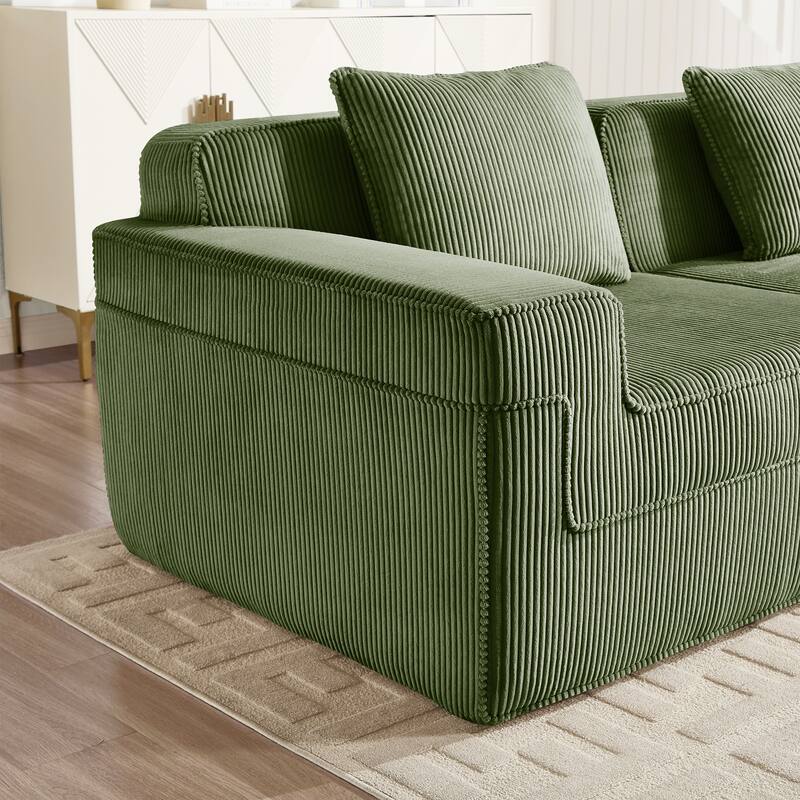Modular 2-Seat Boneless Sofa, Modern Sectional Couch with Deep Seats, Wide Armrests, Corduroy Loveseat with Throw Pillows