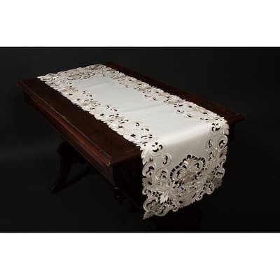 Garden Trellis Embroidered Cutwork Table Runner, 15 by 53-Inch, Ivory