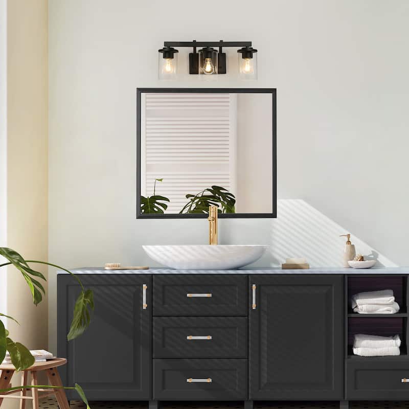 Modern Farmhouse 3-Light Black Bathroom Vanity Light Cylinder Glass Wall Sconce