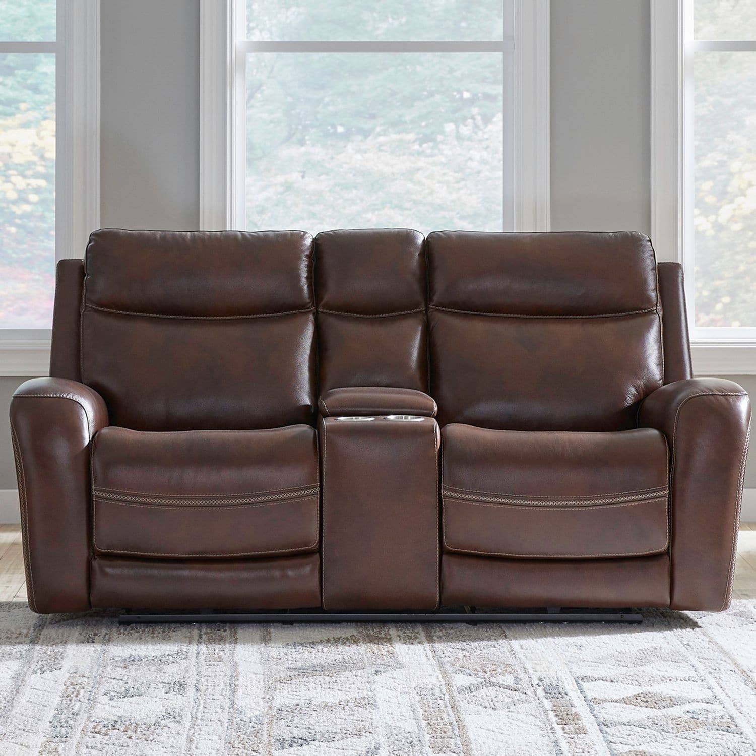 Blair Leather Dual Power Reclining Loveseat with Console