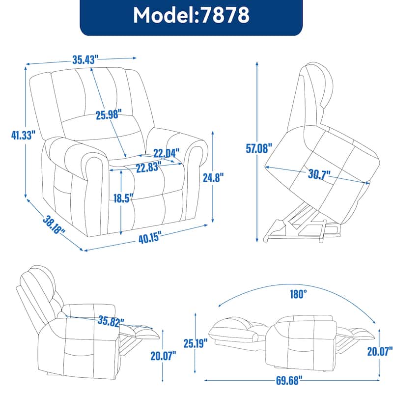 Brown Genuine Leather Power Lift Recliner with Dual Motors, Heated Massage, USB Ports, and Adjustable Recline