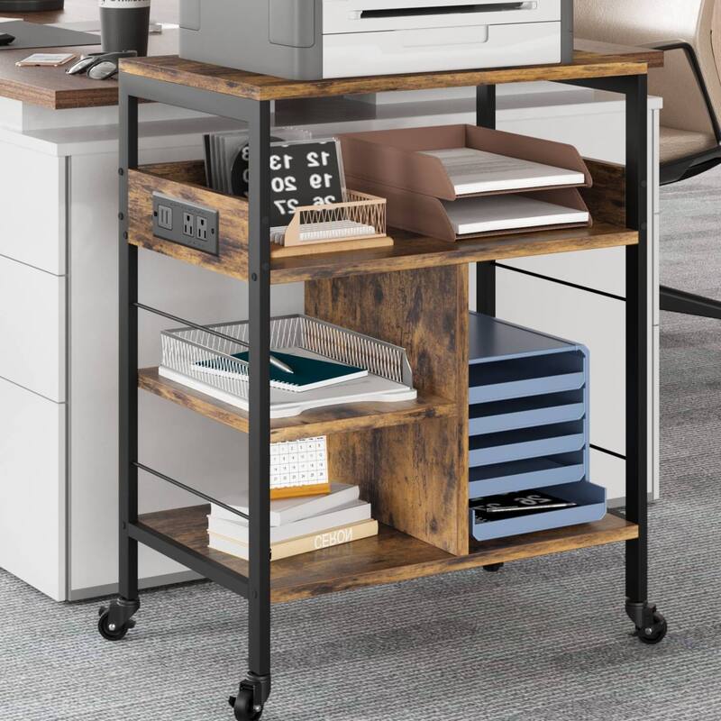 4 Tier Printer Stand with Power Outlet and Wheels