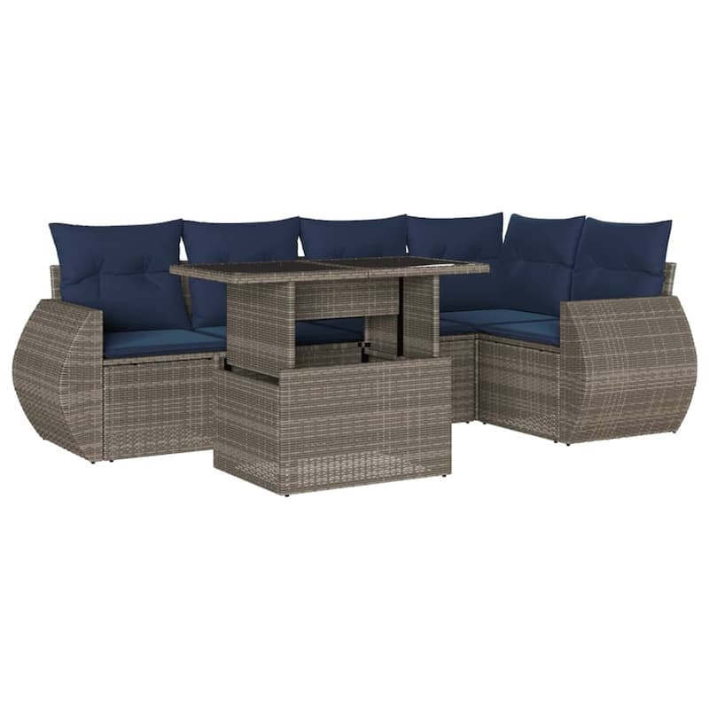 vidaXL 6 Piece Patio Sofa Set with Cushions Black/Brown/Gray Poly Rattan