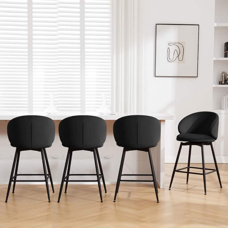 26"/ 30" Upholstered Swivel Bar Stools Counter Height Barstool - Set of 4 - Black - Counter Height
