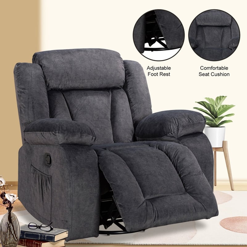 Rocker and Swivel Upholstered Recliner - Black