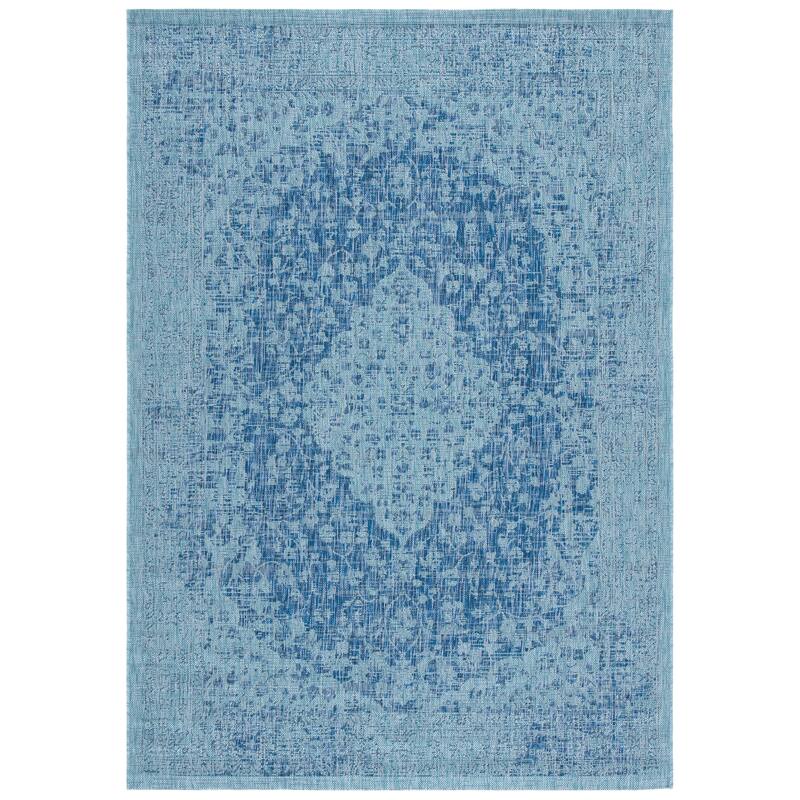 SAFAVIEH Courtyard Boud Indoor/ Outdoor Waterproof Patio Backyard Rug - 2' x 3'7" - Navy/Aqua