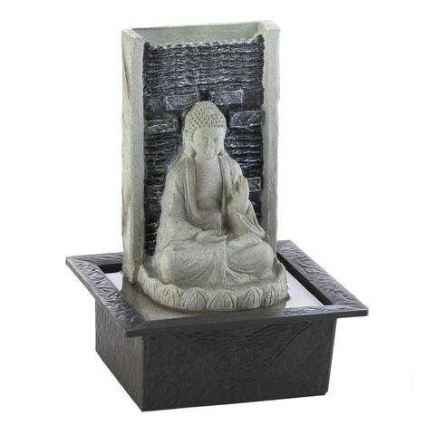 9.5" Black and Gray Buddha Cascading Lighted Tabletop Fountain