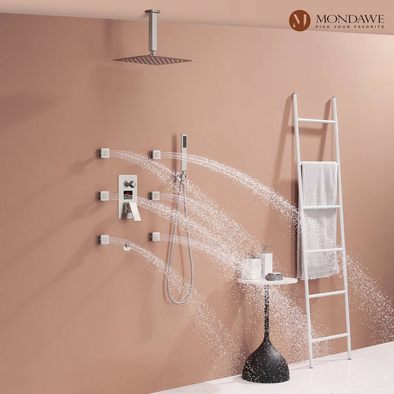 3 Functions Wall Mount Shower System Luxury Black Digital Display Shower Faucet