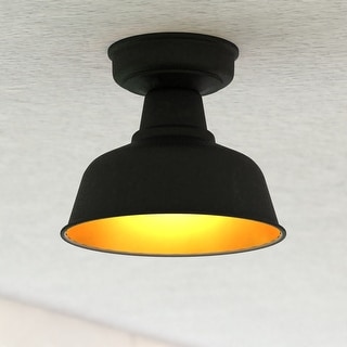 Cody Oil Rubbed Bronze and Light Gold Farmhouse Outdoor Flush Mount Ceiling Light - 10.25-in W x 8.75-in H x 10.25-in D