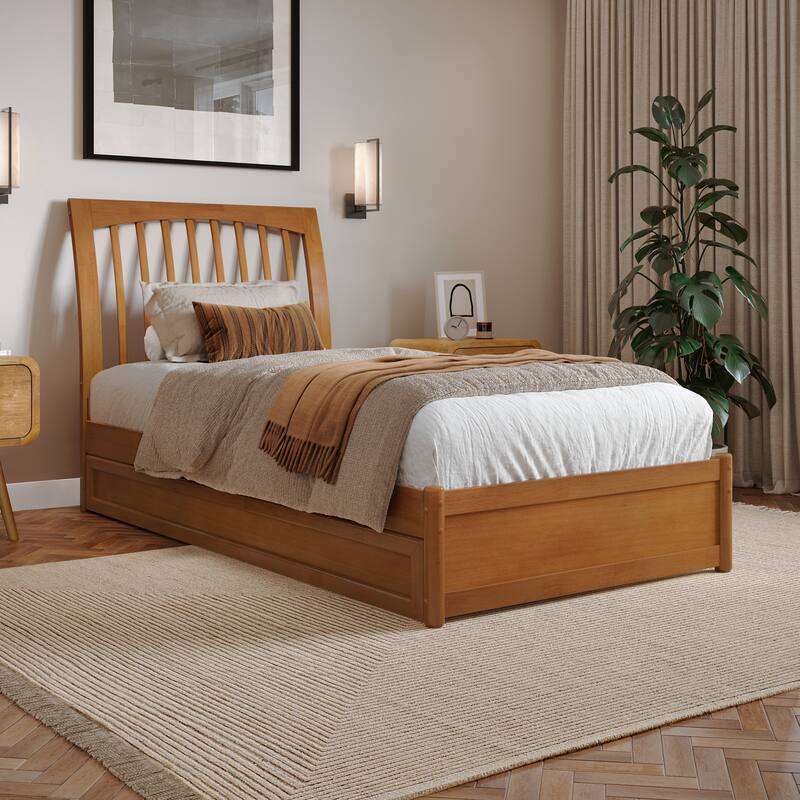 Roslyn Platform Bed with Modern Panel Footboard and Twin XL Trundle
