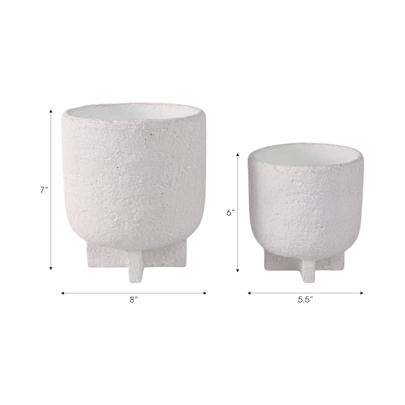 Pottery Planters Textured Finish Garden Use (Set of 2) - 8", 6" White - 7" x 7" x 8"