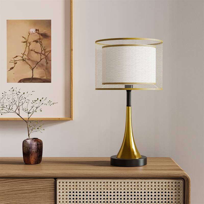 Mid-century Vintage Nightstand Table Lamp Gold Accents Base Bedside Desk Reading Light