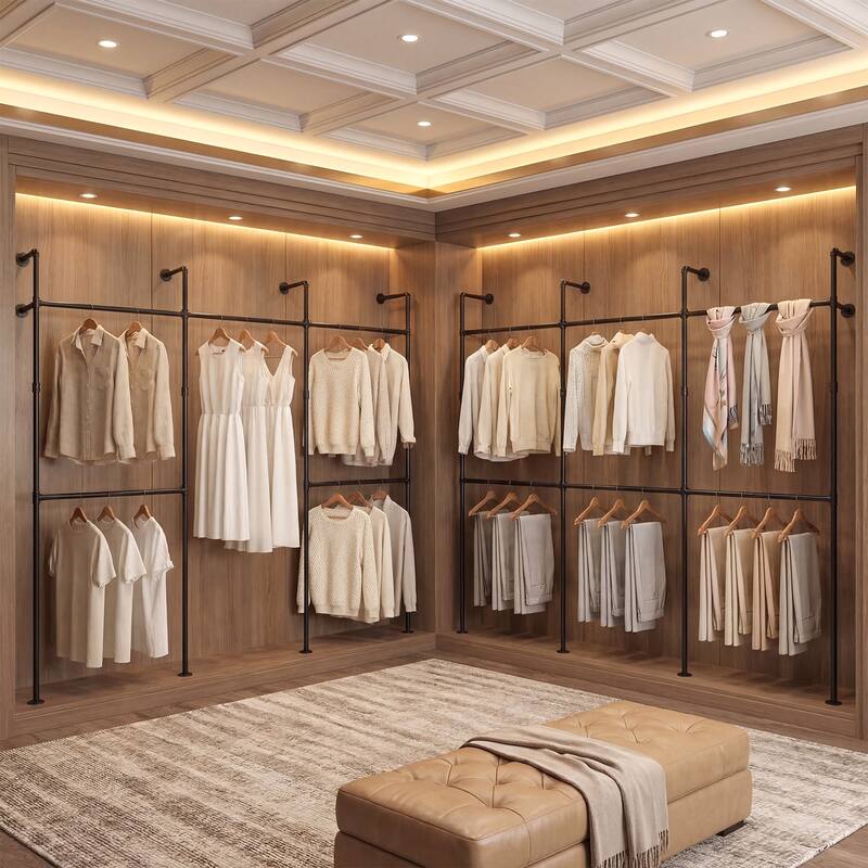 Gymax Industrial Pipe Clothing Rack Wall Mounted Heavy-Duty Metal