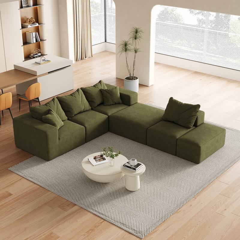 Upholstered Sectional Boneless Couch Set,Modular 132" L Shaped Sectional With 6 Pillows,Free Combination Sofa Couch