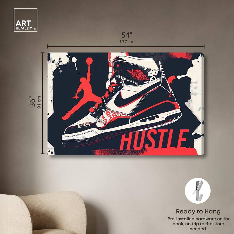Navy Red Hustle Sneaker Canvas by Art Remedy, Gallery Wrapped