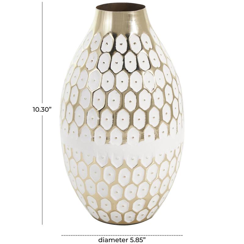 Metal Geometric Geometric Dot Decorative Vase with White Accents - Gold - Roche River Decor