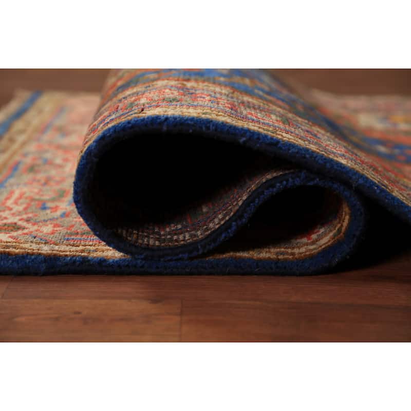 Blue Geometric Heriz Serapi Indian Foyer Rug Handmade Wool Carpet - 3'0"x 5'0"