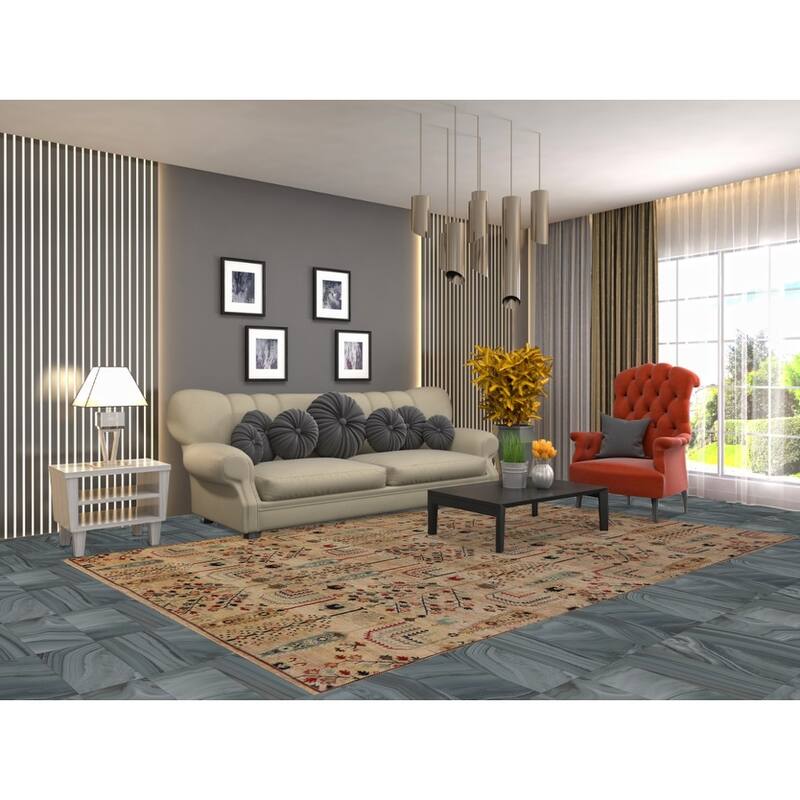 Hand Knotted Oriental 100% Wool Carpet Traditional All-Over Multi-Colored Ziegler Area Rug - 9' 8'' X 6' 3''