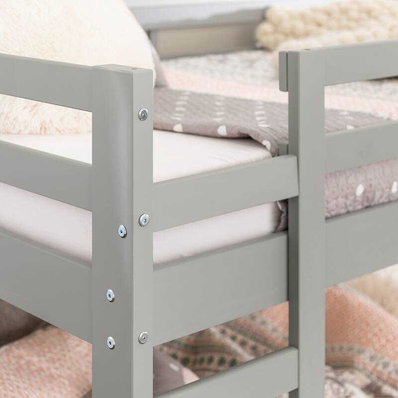 Twin-over-Twin Solid Wood Bunk Bed Frame with Guardrails and Dual Ladders