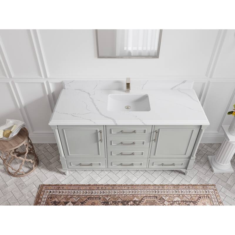 Willow Collections 60 in. W x 22 in. D Aberdeen Single Bowl Sink Bathroom Vanity with Countertop - 1.5" Calacatta Laza - Coventry Gray