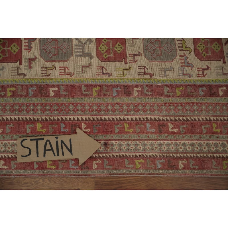 Hand Woven Oriental 100% Wool Carpet Traditional Tribal Beige & Ivories Sumak Area Rug - 7' 1'' X 4' 6''