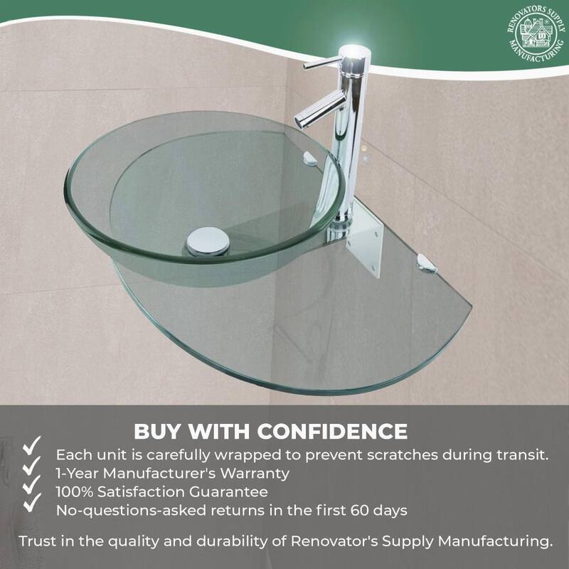 16.25" Corona Tempered Glass Wall Mount Bathroom Sink Round with Chrome Faucet and Drain