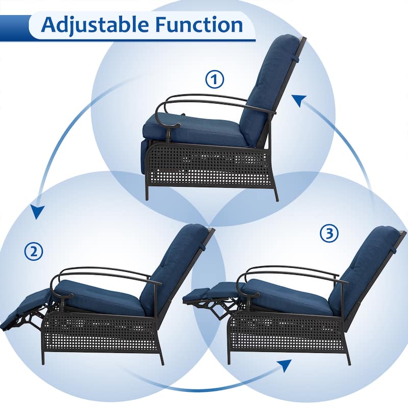 AECOJOY Outdoor Adjustable Cushioned Metal Patio Recliner Lounge Chair (Set of 2)