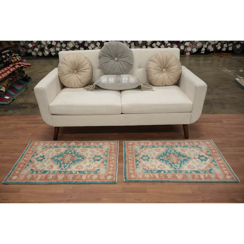 Hand Knotted Oriental 100% Wool Carpet Transitional Floral Beige & Ivories Oushak Area Rug - 3' 0'' X 2' 0''