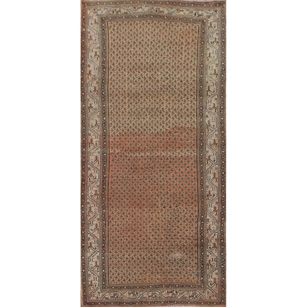 Distressed Orange Botemir Persian Vintage Rug Handmade Wool Carpet - 4'6" x 10'10"