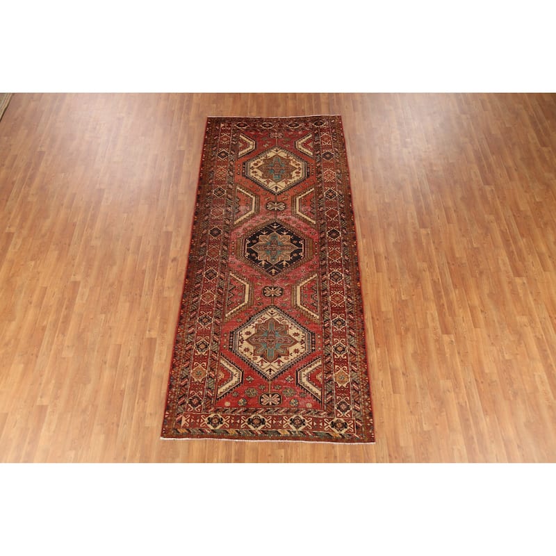Hand Knotted Oriental 100% Wool Carpet Traditional Geometric Oranges & Rust Bakhtiari Area Rug - 10' 7'' X 4' 6''