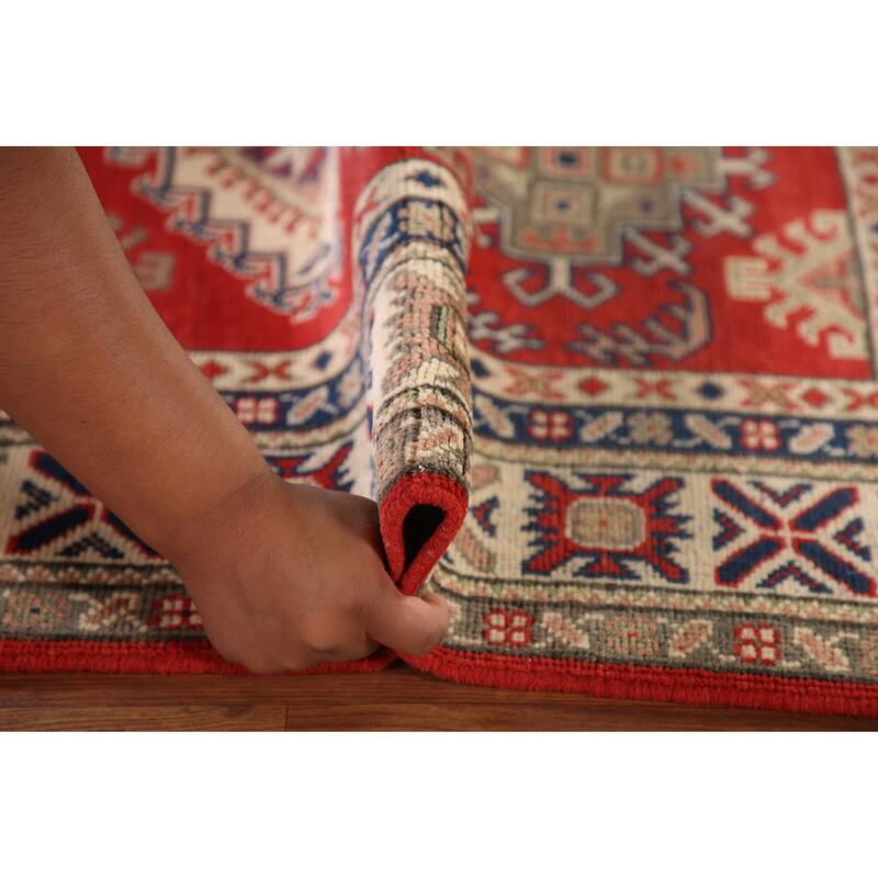 Geometric Kazak Rug Hand-Knotted Accent Wool Carpet - 3'4"x 4'9"