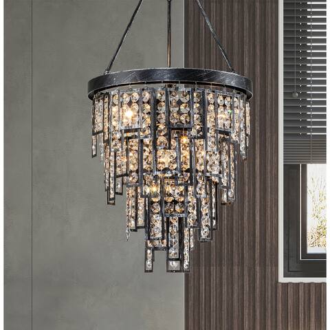 6-Light Modern Contemporary Antique Black Crystal Chandelier - 25.6"H x 15.7"W x 15.7"D