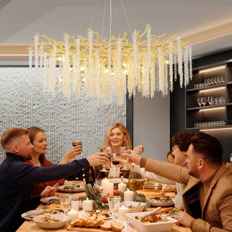 Golden Crystal Branch Chandelier Luxury Adjustable Lighting for Grand Entryways