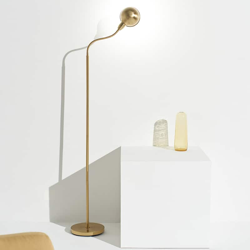 Brightech Regent 68 in. Antique Brass Industrial Height Adjustable Gooseneck LED Floor Lamp with Brass Metal Bowl Shade