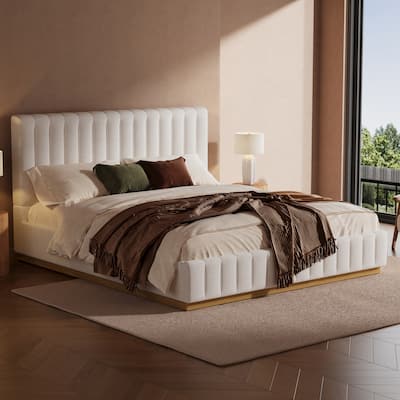 Christopher Knight Home - Harper Modern Linen Upholstered King Bed Frame with Thick Headboard and Solid Wood Base