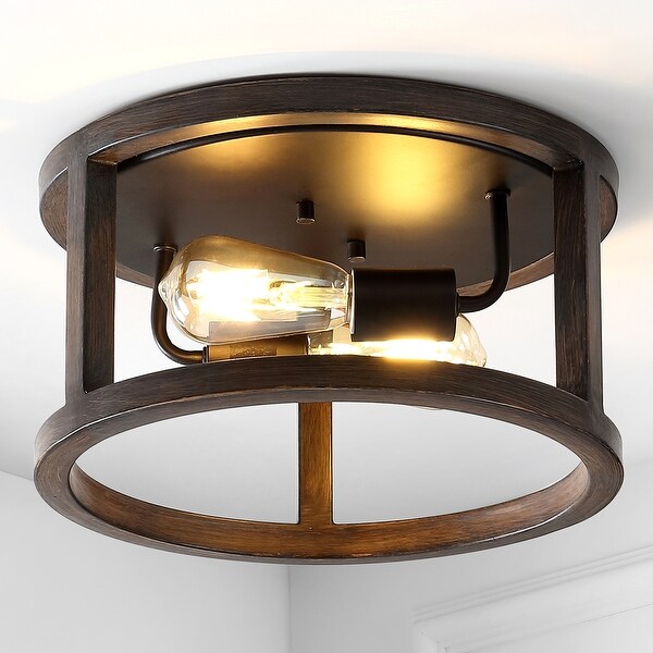 Atelier 12.75" 2-Light Iron LED Flush Mount, Brown by JONATHAN Y. Opens flyout.